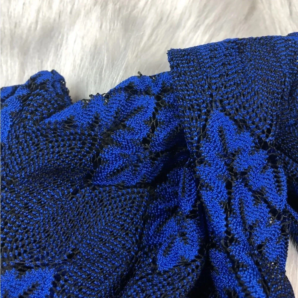Free People Blue Black Lace Simone Bell Sleeve Crochet Dress Sz XS